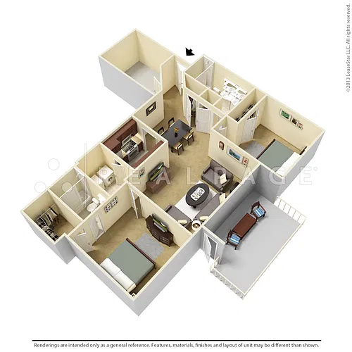 Floor plan Two Bedroom, Two Bath Small De