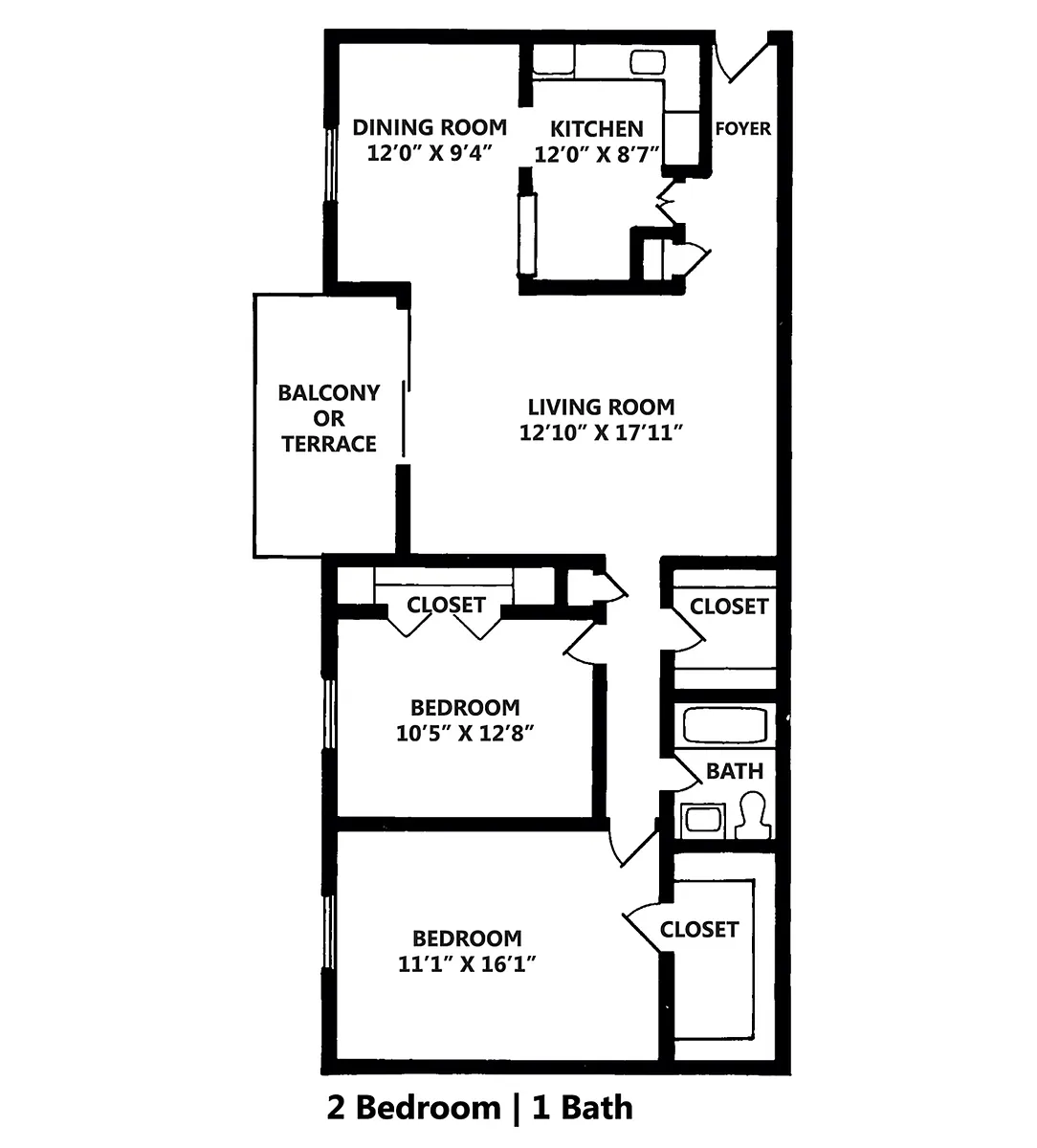 Floor plan Two Bedroom One Bath
