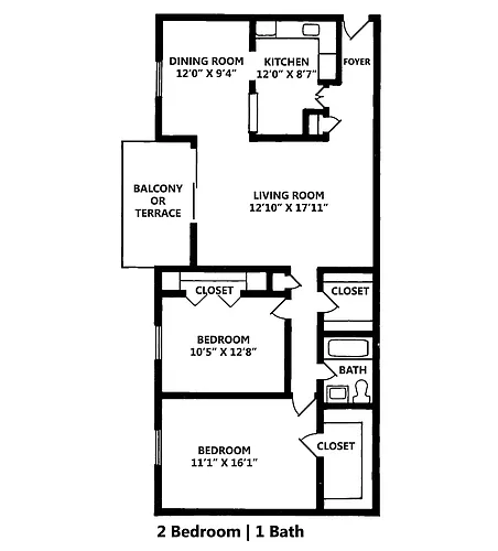 Floor plan Two Bedroom One Bath