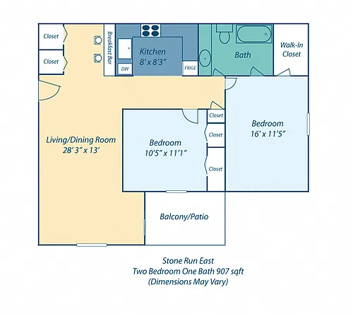 Floor plan Two Bedroom One Bath