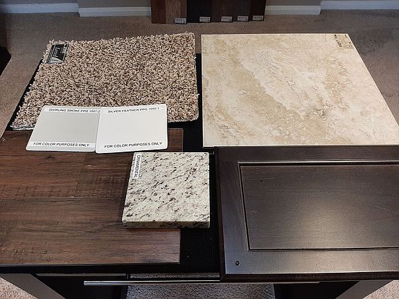 Carpet, tile, cabinet, paint