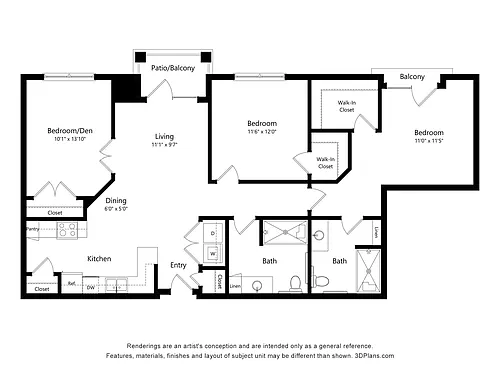 Floor plan 3B - All Utilities Included