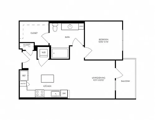 Floor plan Vora Lux 1x1-1B, 701 SF