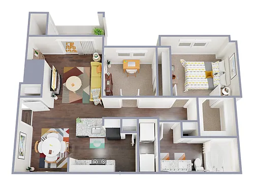 Floor plan 1 Bed, 1 Bath E w/Garage (80% Income Restricted)