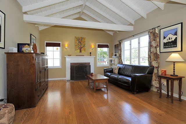 Beamed ceilings, fireplace