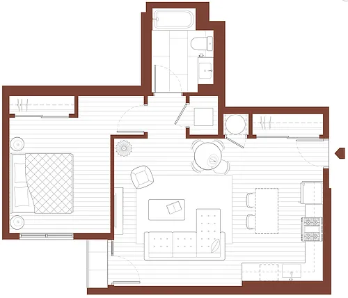 Floor plan 1 Bedroom, 1 Bathroom C5