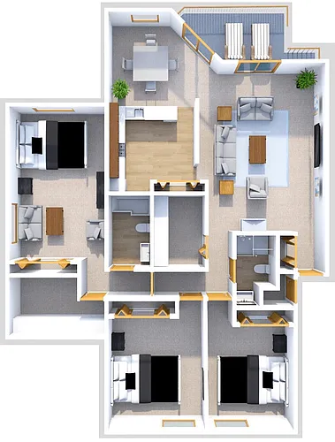 Floor plan Three Bedroom Two Bath