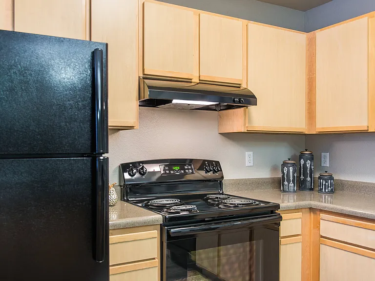 Kitchen with Ample Storage and Black Appliances