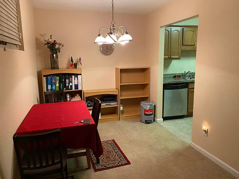 Dining table, 4 chairs, open entrance to the kitchen/living room