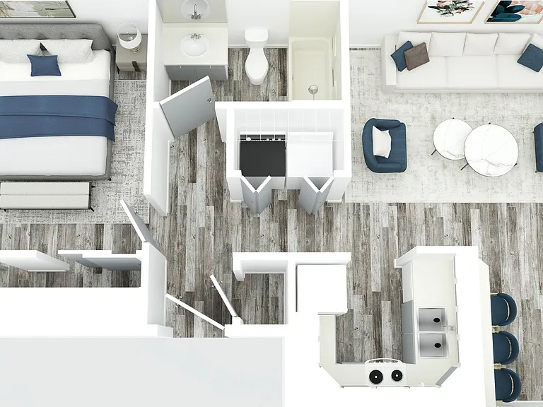 Experience contemporary living in this thoughtfully designed one-bedroom apartment. Experience contemporary living in this thoughtfully designed one-bedroom apartment.