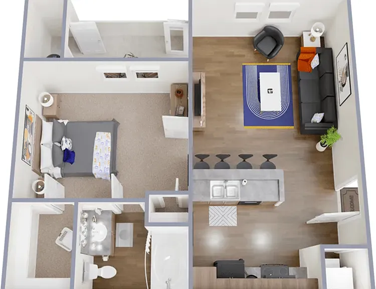 A1 - 571 square foot, one bedroom, one bath apartment A1 - 571 square foot, one bedroom, one bath apartment