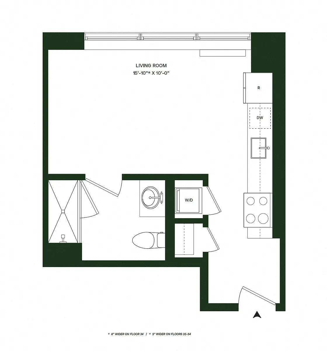 Floor plan Residence 15 - North: Studio 1BA