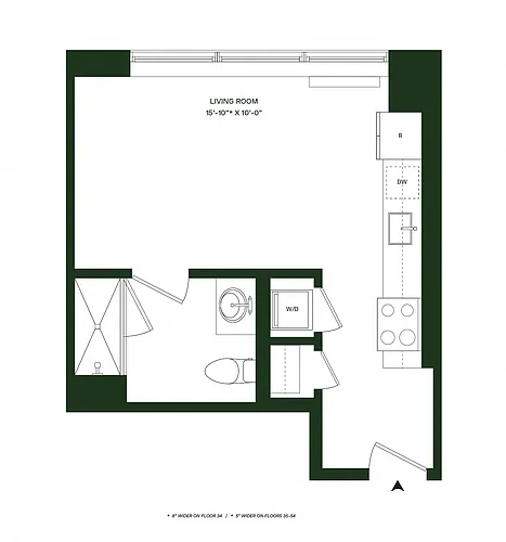 Floor plan Residence 15 - North: Studio 1BA