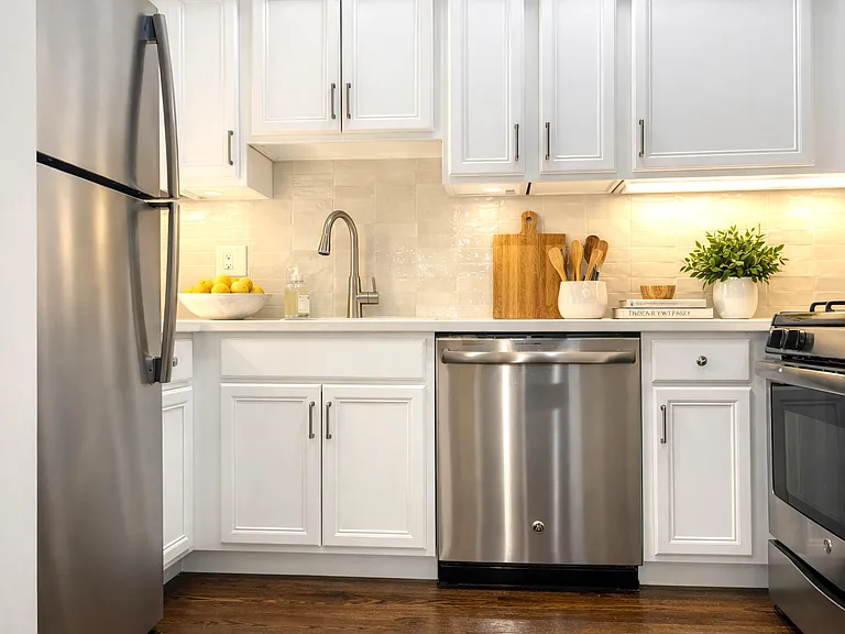 Sophisticated modern kitchen with elegant materials and a fresh, upscale feel