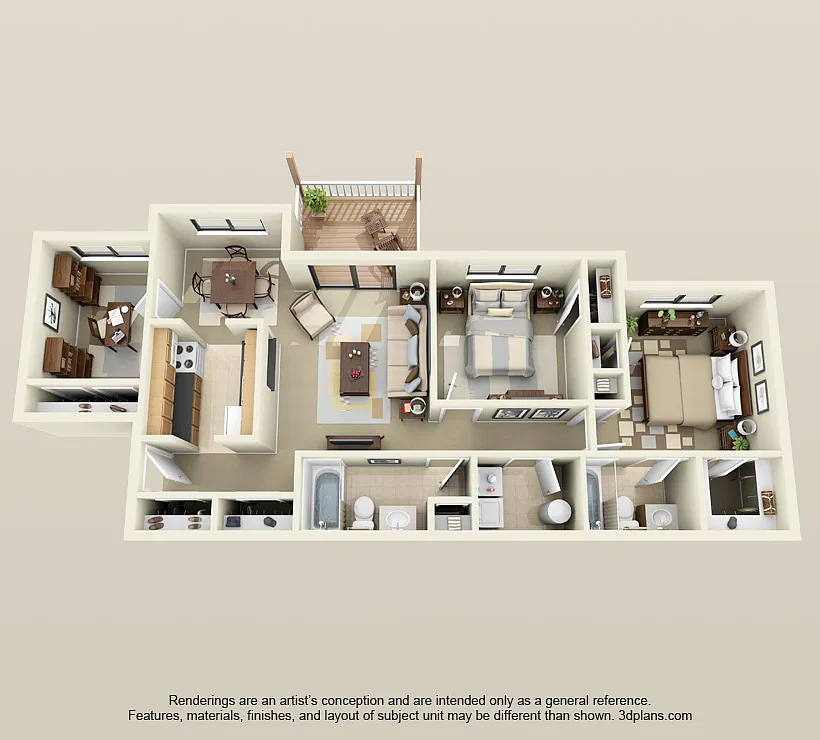 Floor plan Two Bedroom Two Bathroom with Den