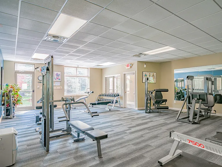 Stay active in our 24-hour fitness center, featuring a variety of workout equipment.