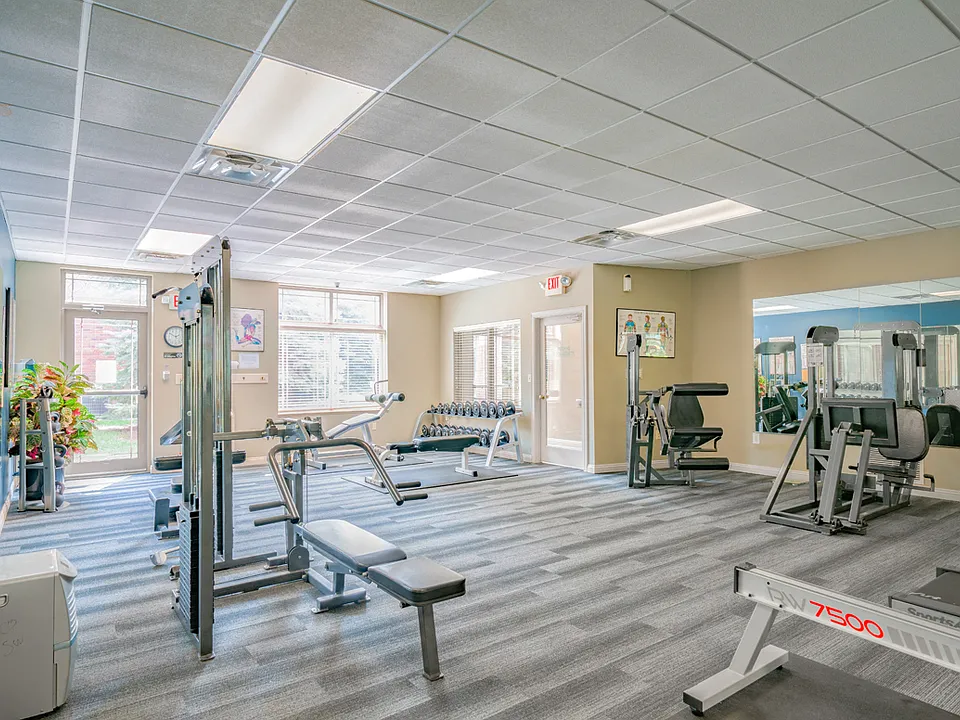 Stay active in our 24-hour fitness center, featuring a variety of workout equipment.