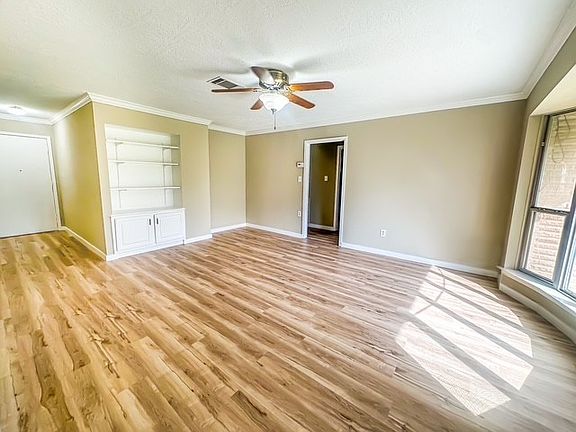 Living room with built in shelving