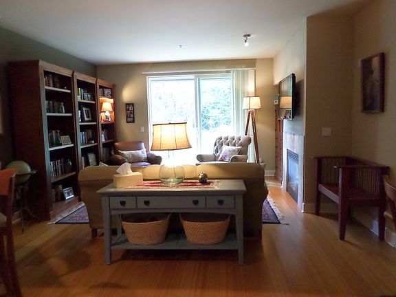 Living room with slate gas fireplace