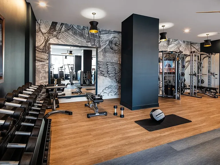 State-of-the-art fitness center featuring professional grade cardio strength equipment and weights