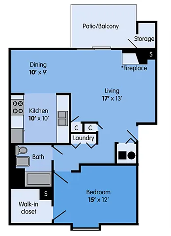 Floor plan 1 bed 1 bath lg Sundance Reno-Willow