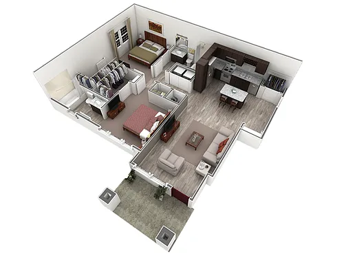 Floor plan 2 BR Designer Courtyard Garage