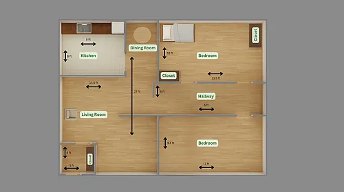 Floor plan 2 bed 1 bath apartments