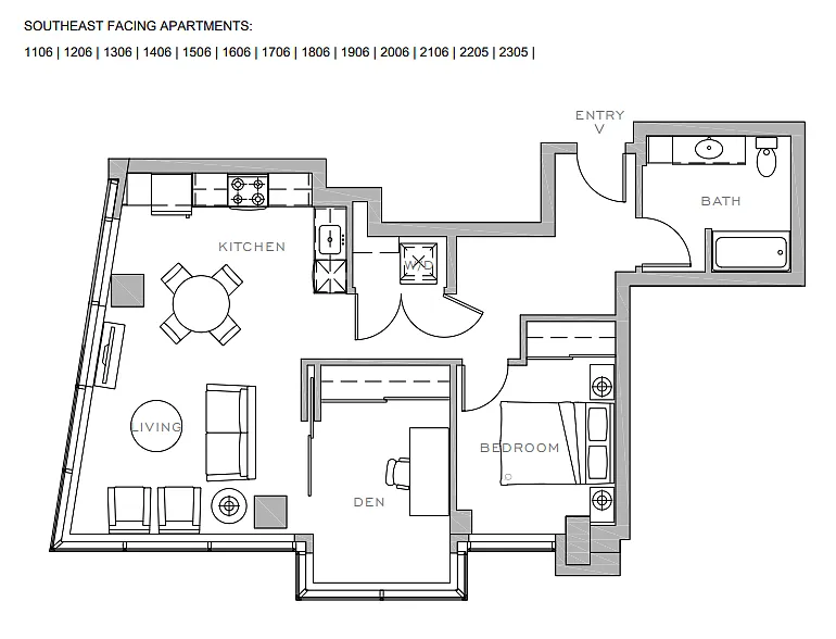Floor plan 1x1 + Den B2