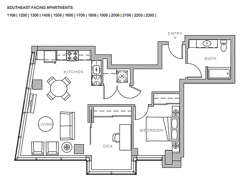 Floor plan 1x1 + Den B2