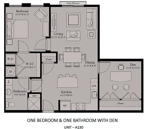 Floor plan 1 BR 1 BA with Den