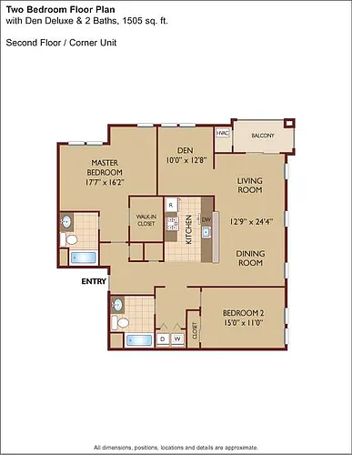 Floor plan $2.20/sq.ft. - Two Bedroom with Den Deluxe