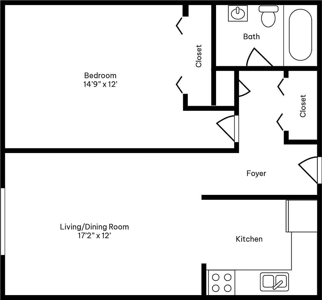 Floor plan 1 Bed 1 Bath A