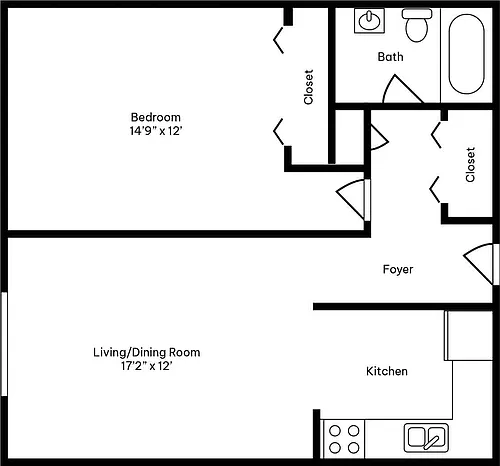 Floor plan 1 Bed 1 Bath A