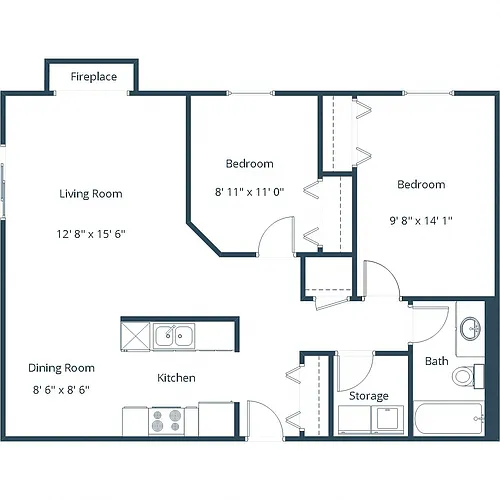 Floor plan Two Bedroom 21B