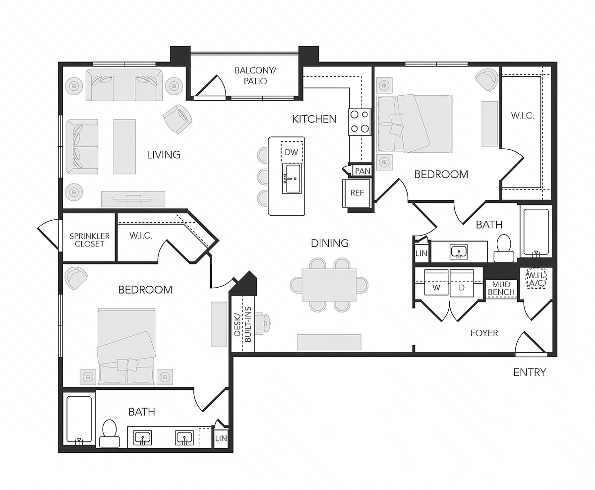 Floor plan 2BR 2BA (1420 SF)