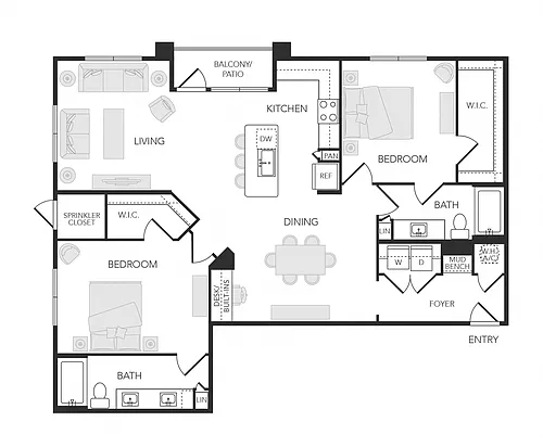 Floor plan 2BR 2BA (1420 SF)
