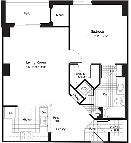 Floor plan 1 Bedroom W