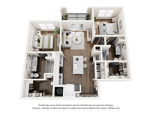 Floor plan 2 Bed 2 Bath B1