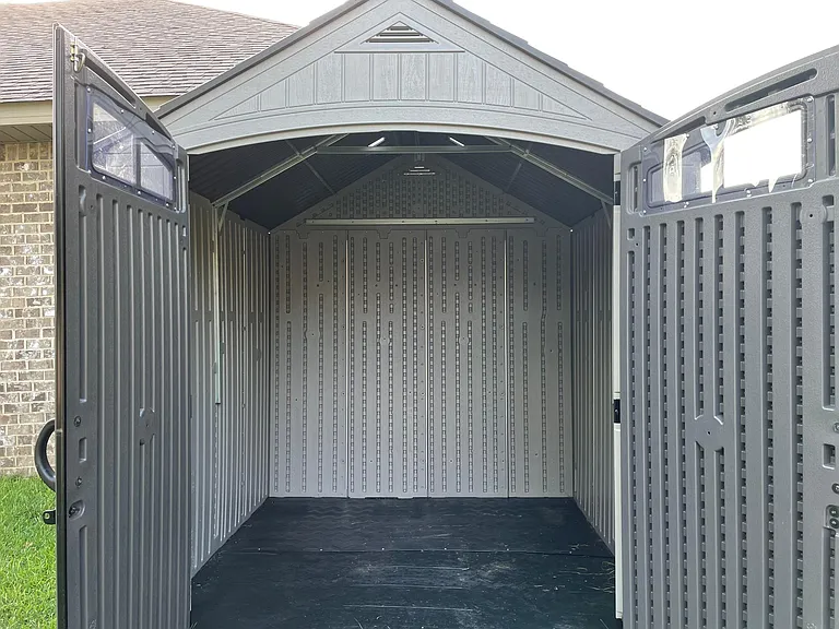 Shed for lawn tools.