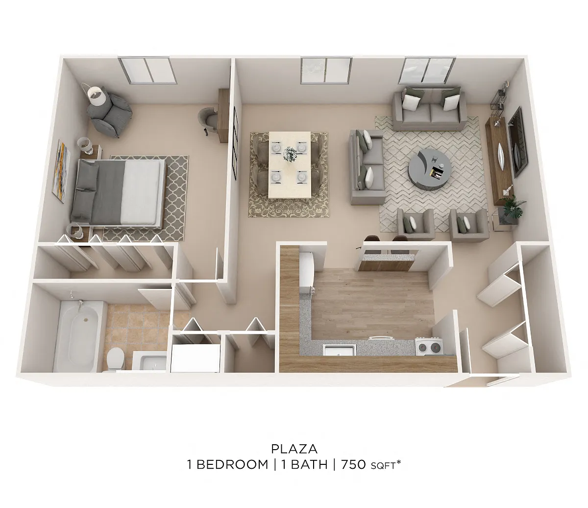 Floor plan One Bedroom- 750 sqft