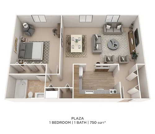 Floor plan One Bedroom- 750 sqft