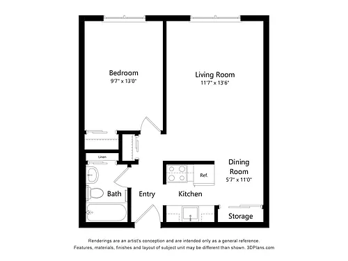 Floor plan 1 Bedroom, 1 Bath