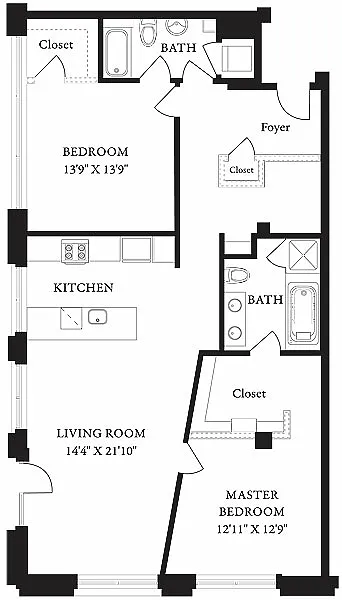 Floor plan LS-Y Two Bedroom, Two Bathroom