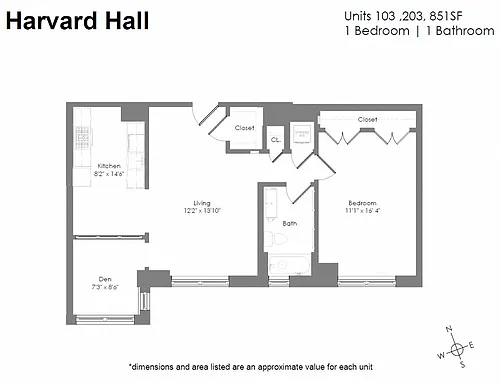Floor plan 1 Bedroom 1 Bathroom with Den