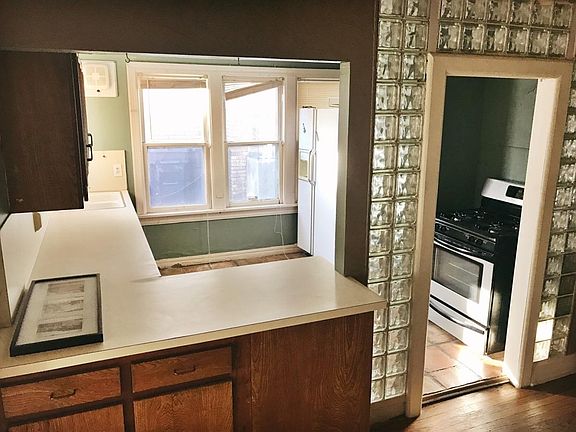 View into kitchen from living area