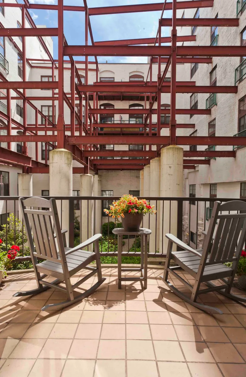 Interior courtyard with original steel and timber frame - The Chocolate Works