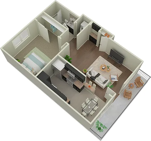 Floor plan 1BD, 1BTH