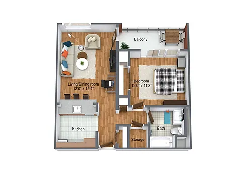 Floor plan 1 Bedroom 1 Bathroom