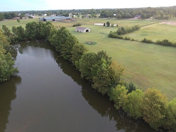 Aerial view lake w barn