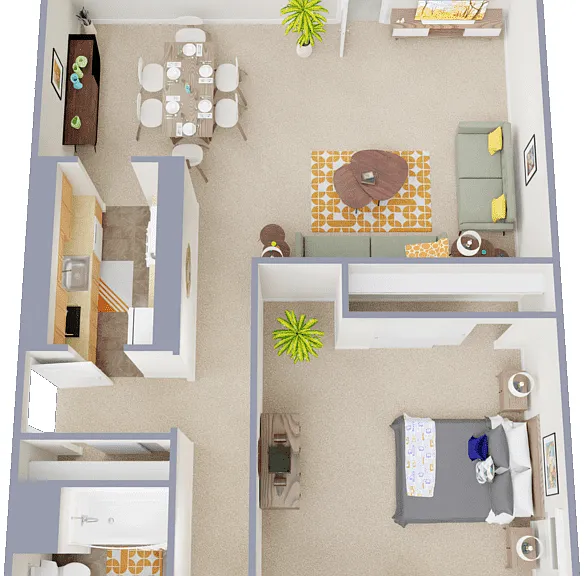 1 Bed 1 Bath A Floorplan Diagram